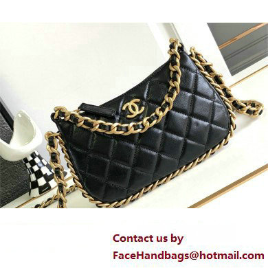 chanel black Shiny Crumpled Lambskin  &  Gold-Tone Metal Clutch with Chain AP3487 2023